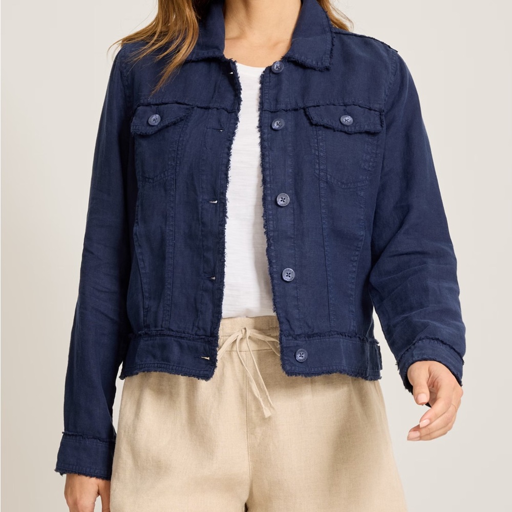 Tommy Bahama Navy Raw Hem Linen Jacket XL